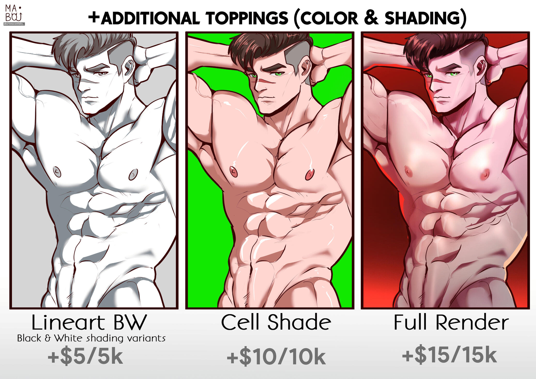 Add type of color and shading to your commission